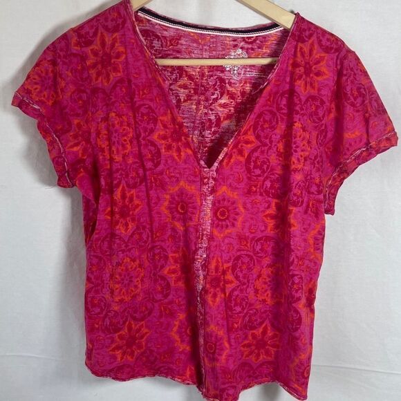 COPY - Anthropologie Pilcro Hot Pink Split Neck Floral Print Tee Shirt Sz M - Picture 4 of 7